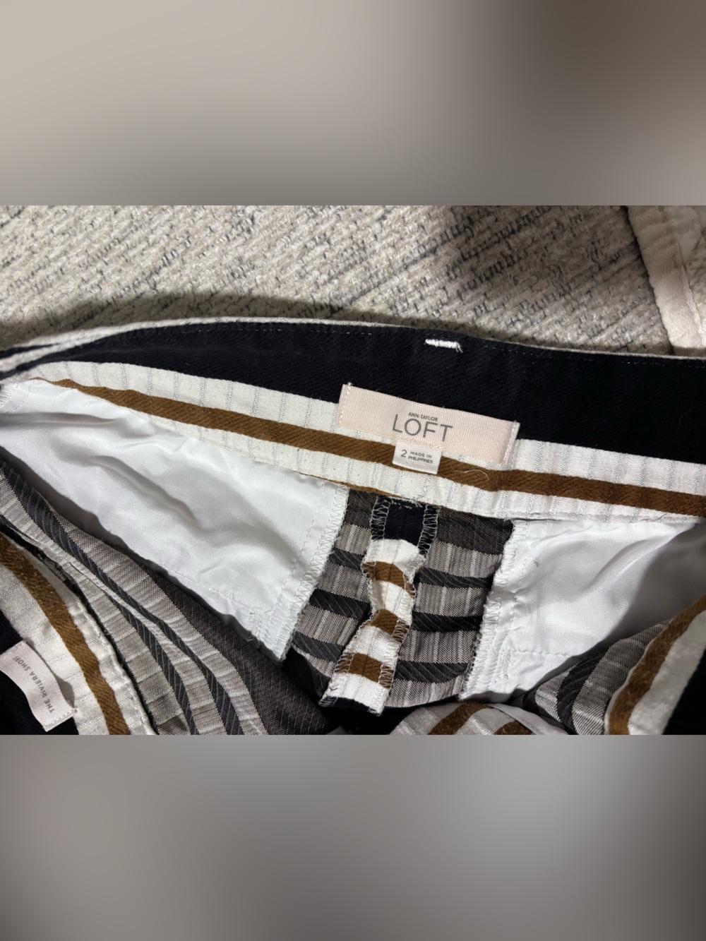 Loft The Riviera Striped Shorts Black Tan Brown White Size 2 - Picture 3 of 3